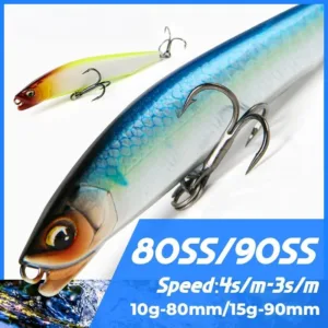 Slow sinking stickbait lure 80SS 10g 80mm and 90SS 15g 90mm with sinking speed 4s-3s per meter