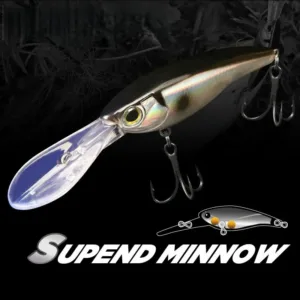 Suspend minnow deep diving fishing lure with long diving lip and treble hooks