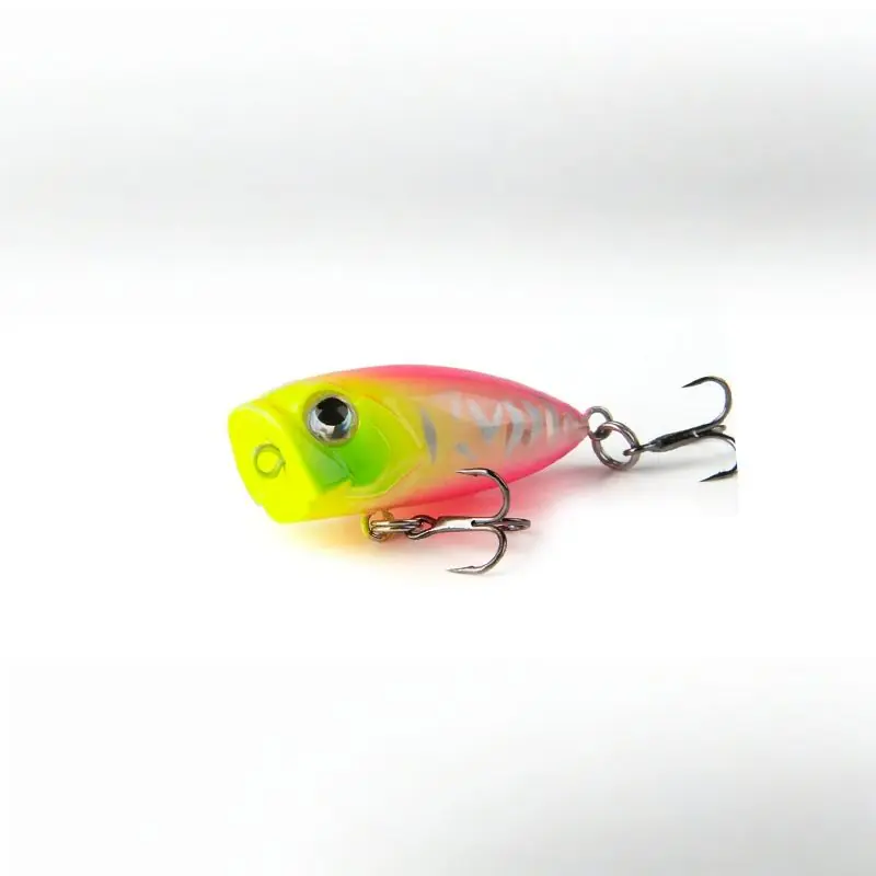 Side view profile of chartreuse pink ultralight micro popper fishing lure hard bait