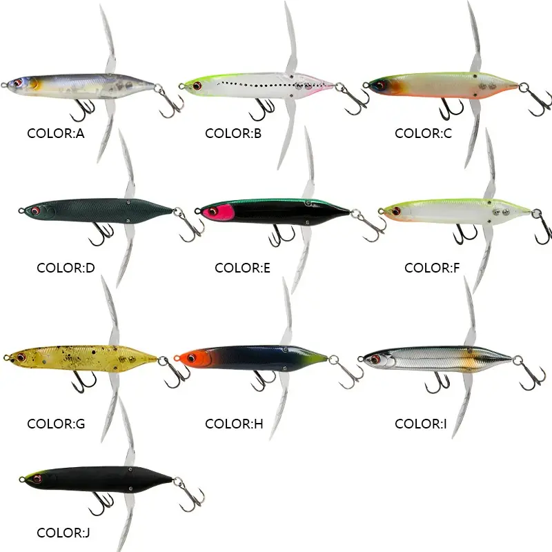 10 color options chart for 80mm 6.6g topwater winged cicada fishing lure